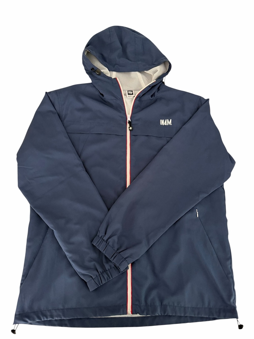 IN4MATION Navy Blue Hooded Windbreaker Y2K Streetwear L